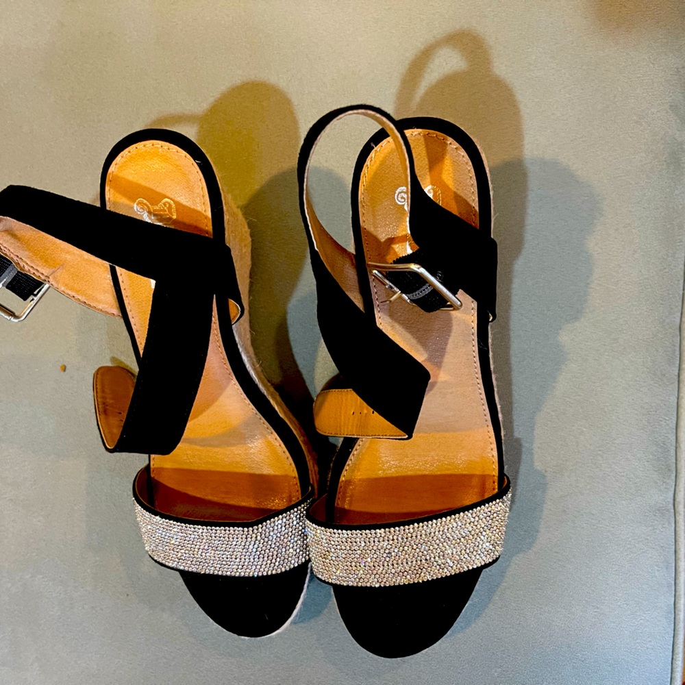 Black Sandals with Rhinestones, like new condition